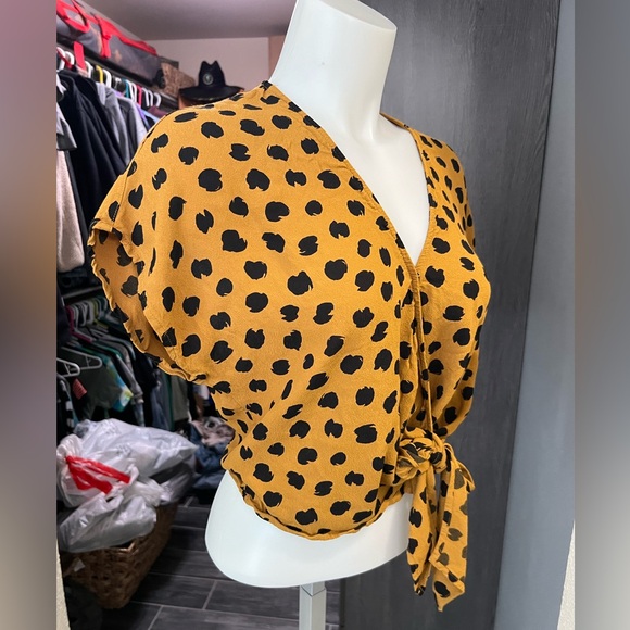 Madewell Orange and Black Polka Dot Tie Top - Picture 2 of 6